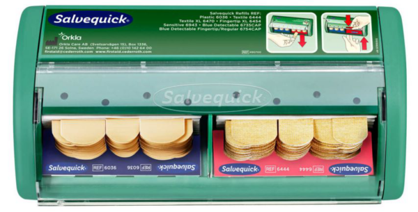 Spender SALVEQUICK, gefüllt mit 1x Textil + 1x WF